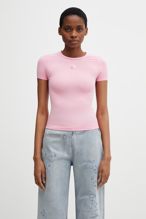 Marine Serre Pearl Logo t-shirt βαμβακερό με ελαστάνη Γυναικείο ροζ WTT012ACJER0115