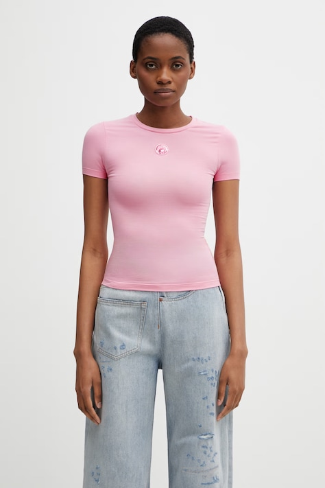 Marine Serre Pearl Logo Women's t-shirt cotton with elastane pink WTT012ACJER0115