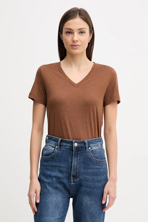 Sisley t-shirt damski kolor brązowy 3TNHL108E