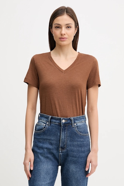 Sisley t-shirt damski kolor brązowy 3TNHL108E