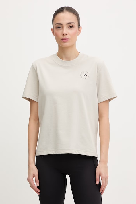 adidas by Stella McCartney t-shirt treningowy damski z bawełną beżowy JZ0691