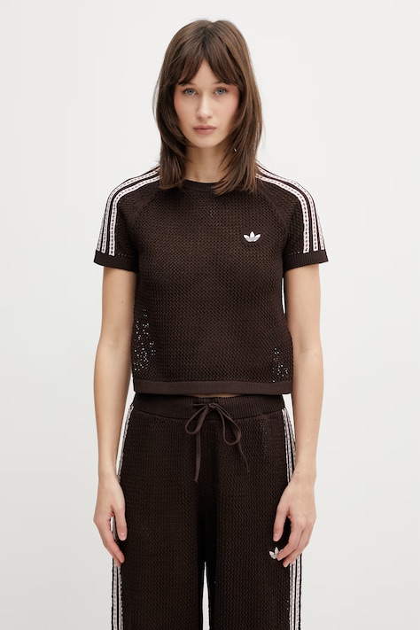 adidas Originals T-shirt ażurowy damski brązowy KC6480