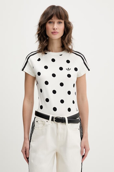 adidas Originals T-shirt damski bawełniany z elastanem beżowy KV1193