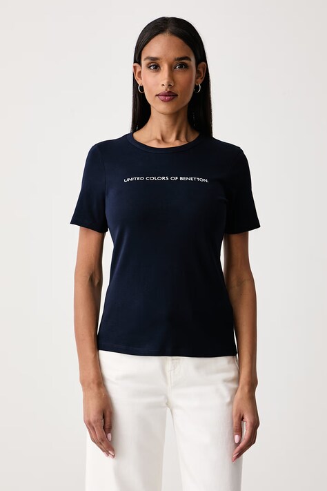 United Colors of Benetton T-shirt damski bawełniany granatowy 3GA8E16A2