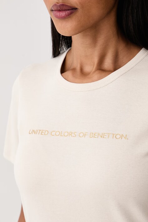 United Colors of Benetton T-shirt damski bawełniany beżowy 3GA8E16A2
