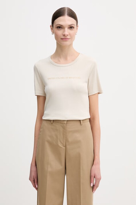 United Colors of Benetton t-shirt bawełniany damski kolor beżowy 3GA8E16A2