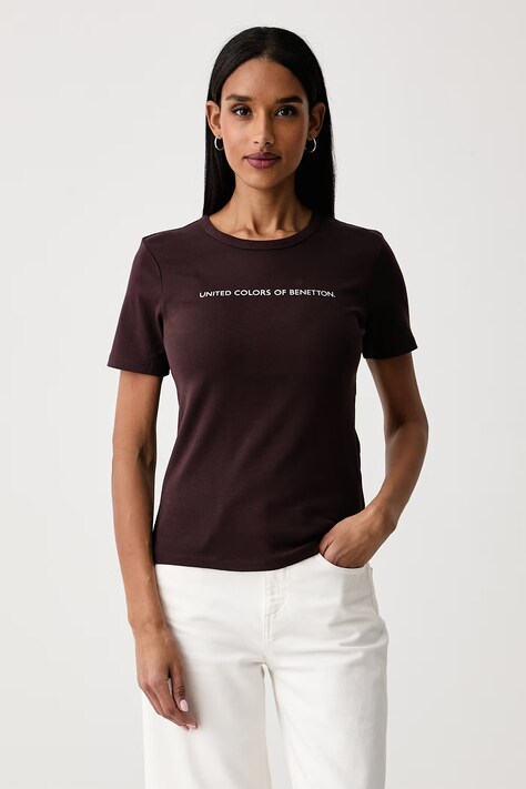 United Colors of Benetton T-shirt damski bawełniany brązowy 3GA8E16A2