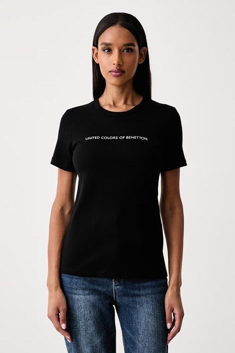 United Colors of Benetton Тениска дамска от памук черна 3GA8E16A2