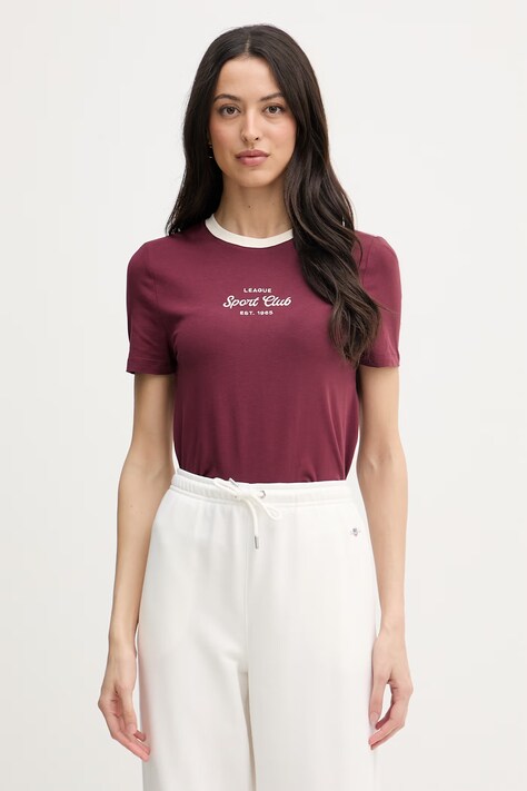United Colors of Benetton t-shirt damski bawełniany z elastanem bordowy 3ECMD10C7