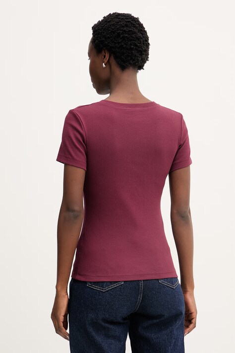 United Colors of Benetton t-shirt damski bawełniany z elastanem bordowy 3O4YD10CC