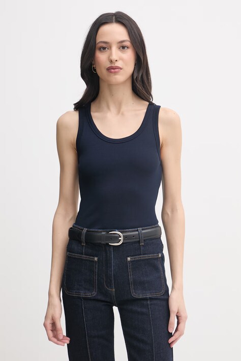 United Colors of Benetton top damski bawełniany z elastanem granatowy 3O4YDH01B