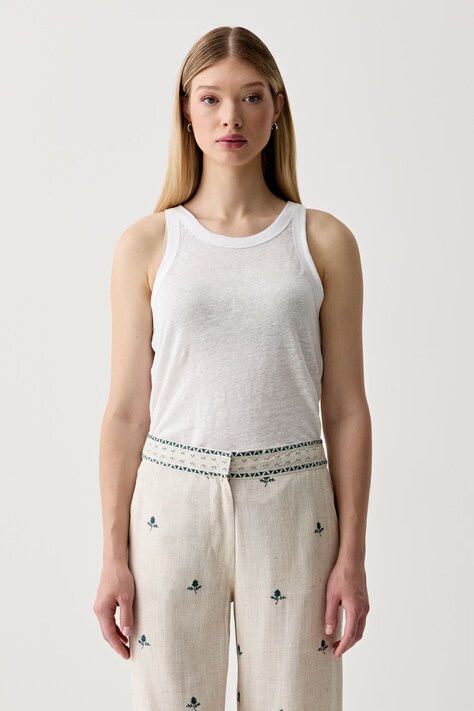 United Colors of Benetton top pentru femei, din in alb 3TKEEH001