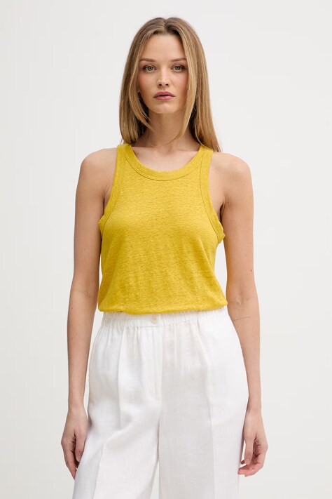 United Colors of Benetton top damski lniany żółty 3TKEEH001