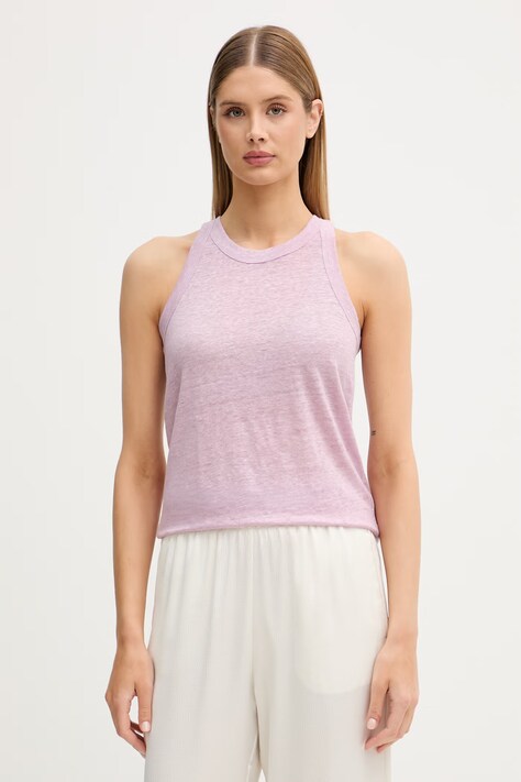 United Colors of Benetton top damski lniany różowy 3TKEEH001