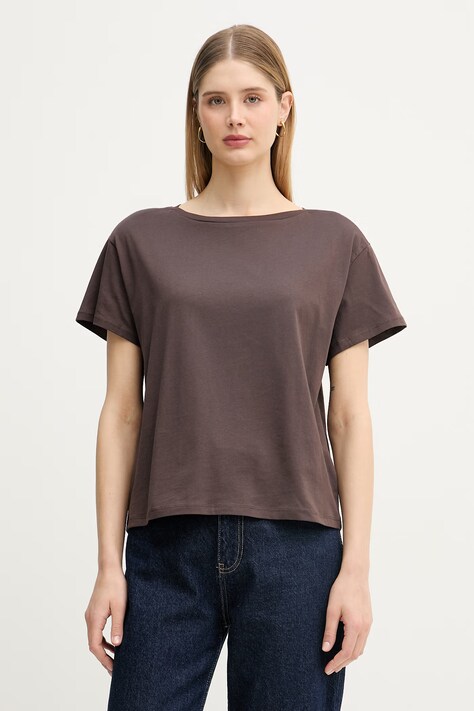United Colors of Benetton T-shirt basic damski bawełniany brązowy 3096D10CP