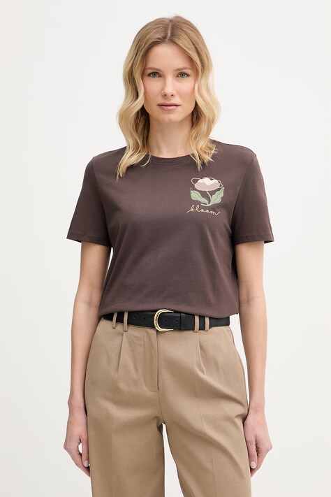 United Colors of Benetton T-shirt damski bawełniany brązowy 3096D10CU