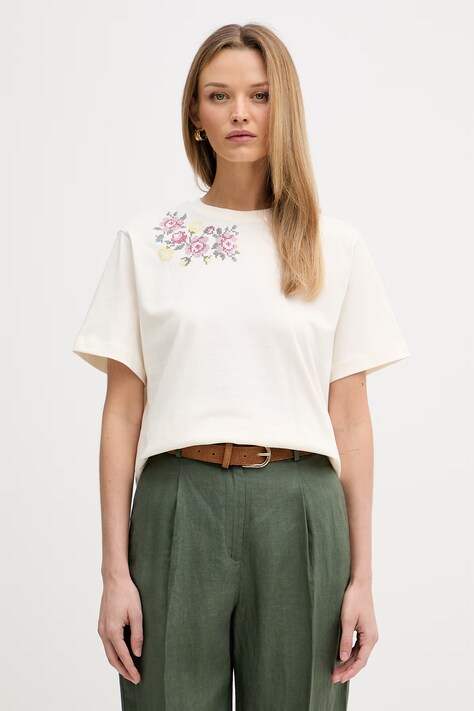 United Colors of Benetton t-shirt γυναικείο βαμβακερό μπεζ 3ECPD10CT