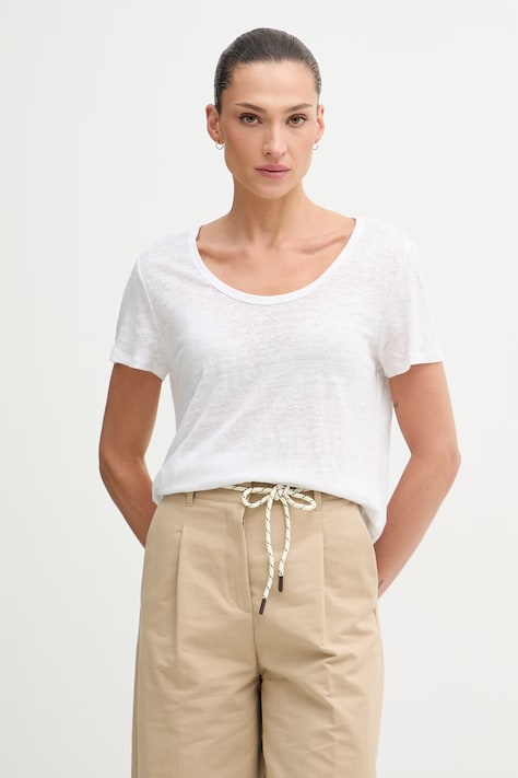United Colors of Benetton T-shirt damski lniany biały 3TKED10D8