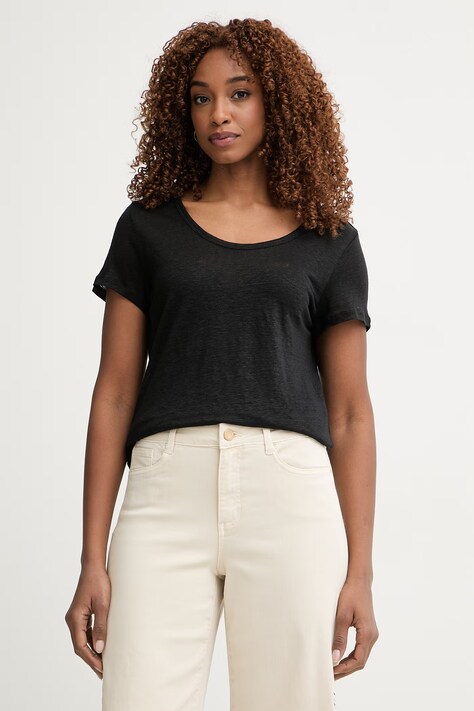 United Colors of Benetton T-shirt damski lniany czarny 3TKED10D8