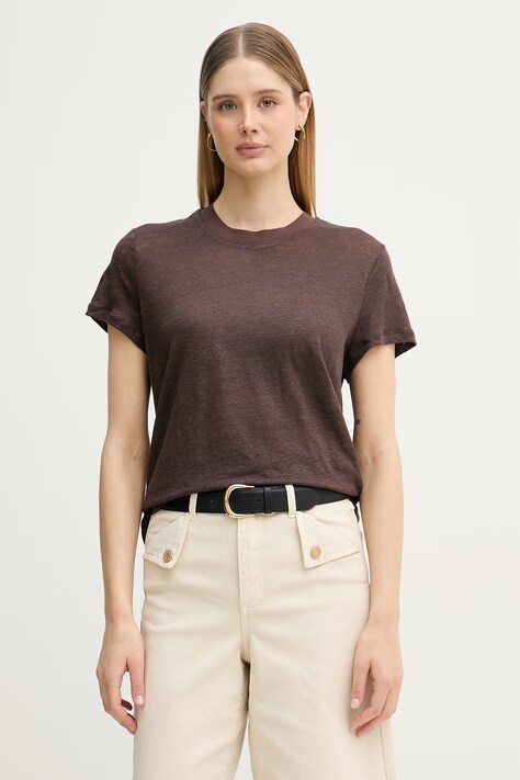 United Colors of Benetton tričko dámské lněné hnědé 3TKEE1009