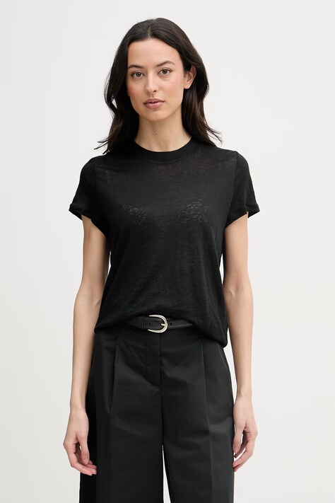 United Colors of Benetton t-shirt damski lniany czarny 3TKEE1009