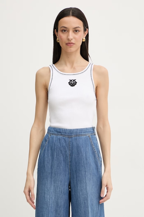 Pinko top ženski bombažni z elastanom bel 106816 A3AL