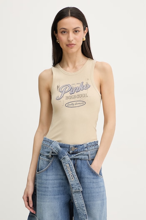 Pinko top ženski bombažen z elastanom bež 106900 A3BY