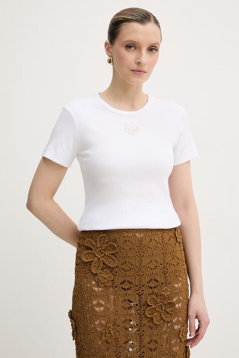 Pinko t-shirt damski bawełniany z elastanem biały 106815 A3AL