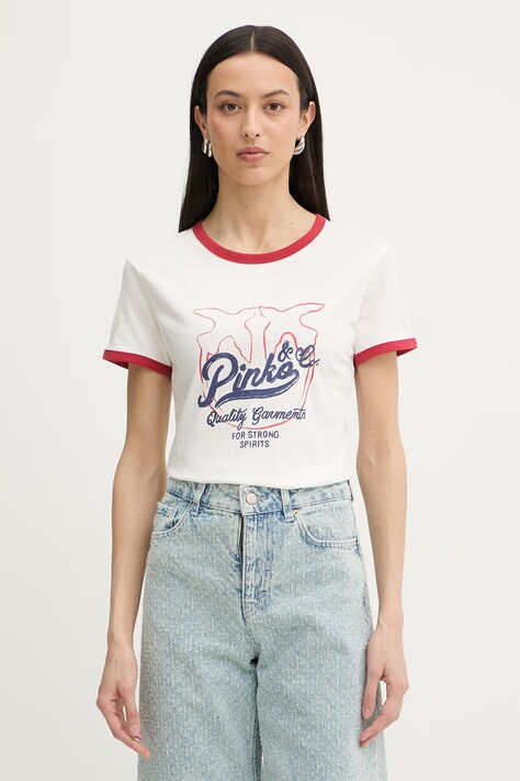 Pinko t-shirt damski bawełniany beżowy 106902 A3C2