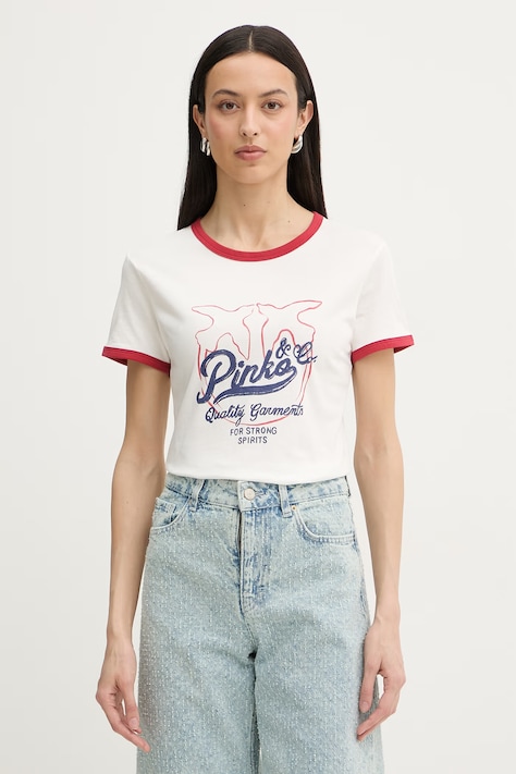 Pinko t-shirt damski bawełniany beżowy 106902 A3C2