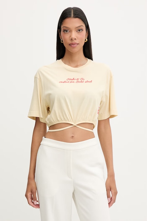 Pinko T-shirt damski bawełniany żółty 106871 A3BM