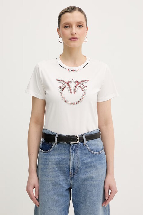 Pinko t-shirt damski bawełniany biały 107094 A3C7