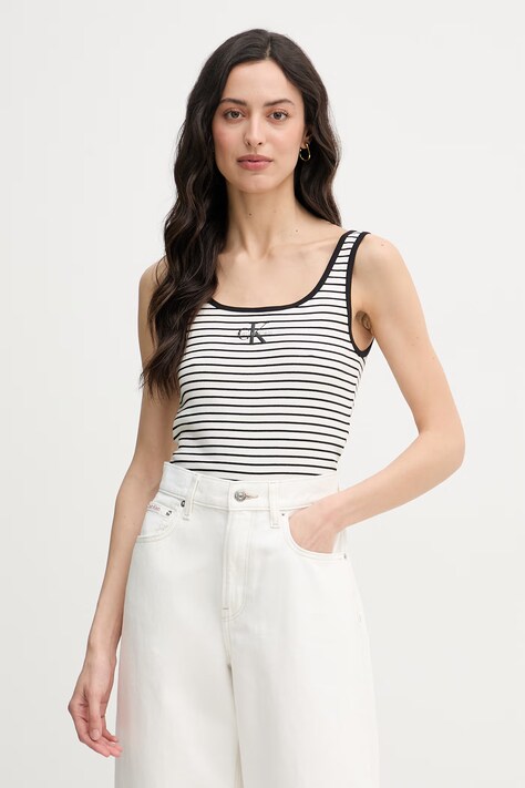 Calvin Klein Jeans top damski bawełniany z elastanem beżowy LV047F832G