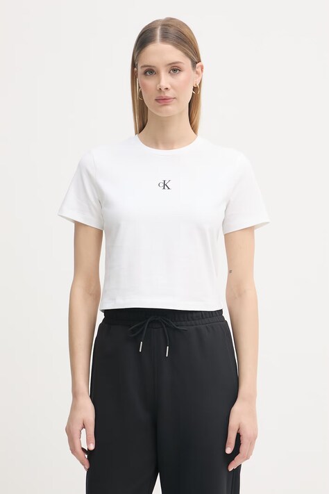 Calvin Klein Jeans t-shirt basic bawełniany z elastanem beżowy LV047AB213
