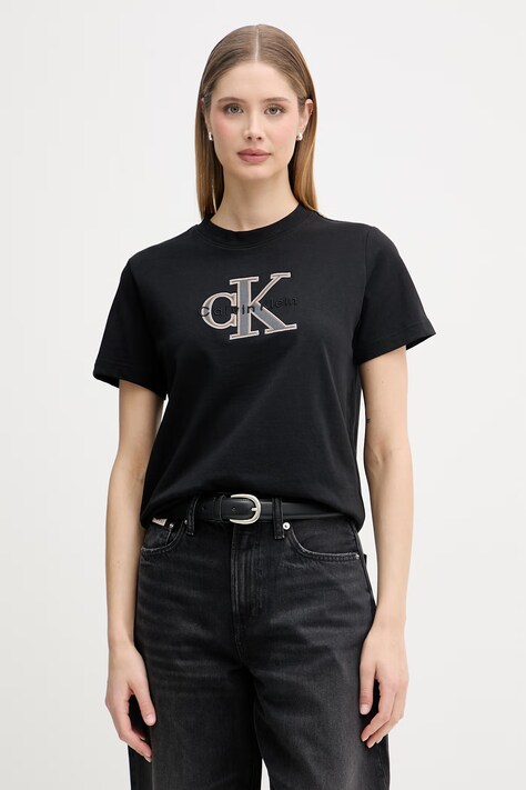 Calvin Klein Jeans t-shirt basic damski bawełniany czarny LV047F829G