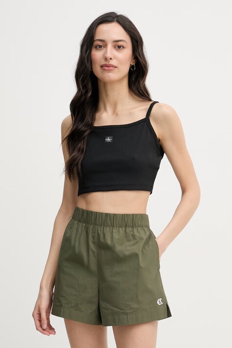 Calvin Klein Jeans crop top ženski bombažni z elastanom črn LV047F221G