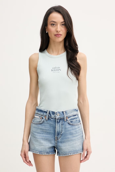 Calvin Klein Jeans top damski z bawełną turkusowy LV047F239G