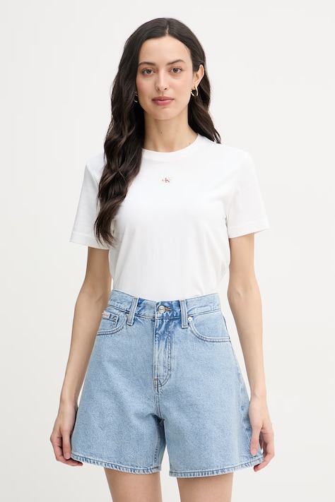 Calvin Klein Jeans T-shirt damski bawełniany beżowy LV047F227G