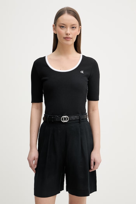 Calvin Klein Jeans tričko dámské bavlněné s elastanem černé LV047F247G
