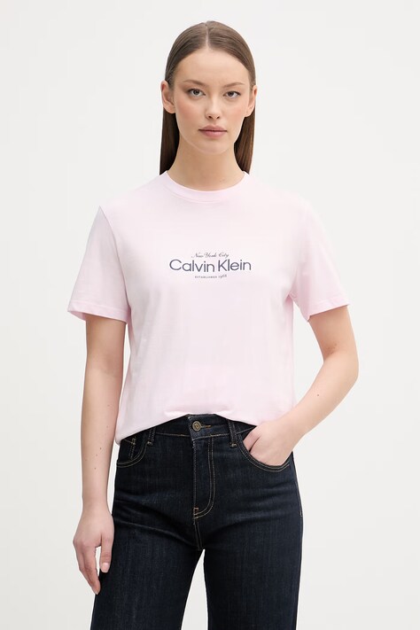 Calvin Klein Jeans T-shirt damski bawełniany różowy LV047F810G