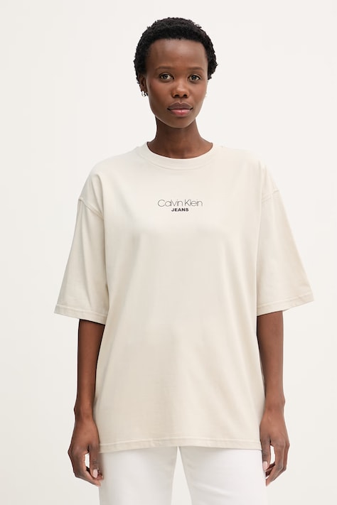 Calvin Klein Jeans majica ženska pamučna bež LV047F812G