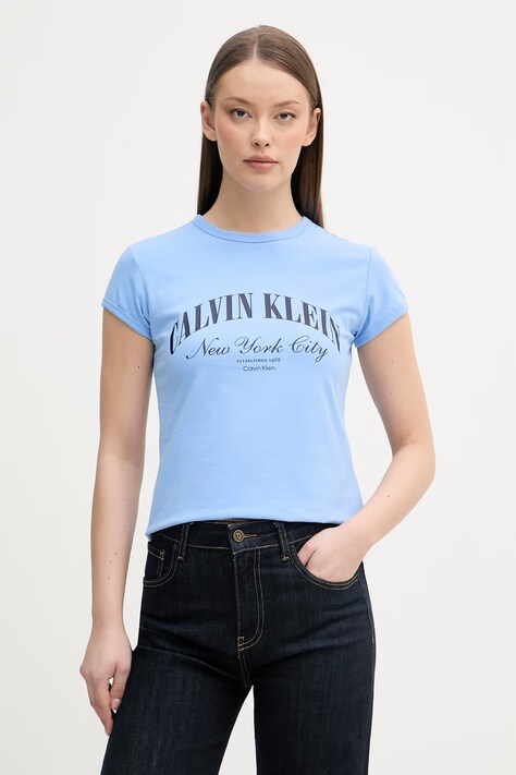 Calvin Klein Jeans T-shirt damski bawełniany z elastanem niebieski LV047F815G