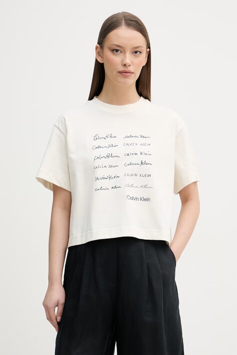 Calvin Klein Jeans tričko dámske bavlnené béžové LV047F823G