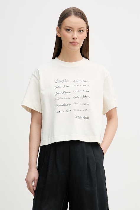 Calvin Klein Jeans tričko dámske bavlnené béžové LV047F823G