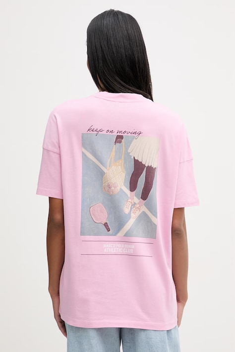 Marc O'Polo T-shirt oversize damski bawełniany różowy 5000009628