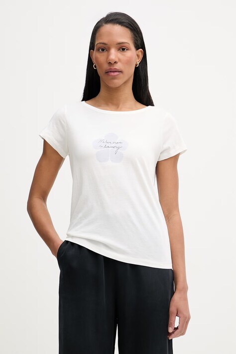 Marc O'Polo T-shirt damski bawełniany beżowy 5000013309