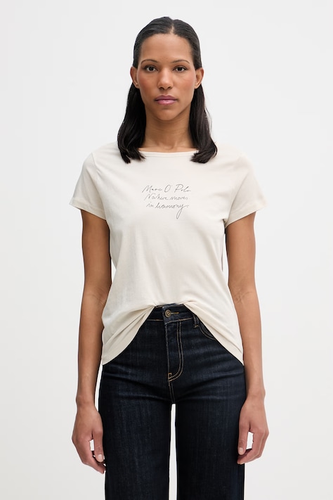 Marc O'Polo T-shirt damski bawełniany beżowy 5000013309