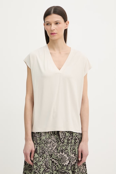 Marc O'Polo T-shirt basic damski bawełniany beżowy 5000013325