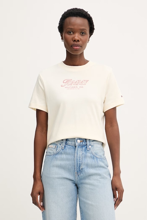 Tommy Hilfiger t-shirt damski bawełniany SUMMER beżowy WW0WW48707