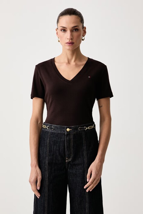 Tommy Hilfiger Majica za žene od pamuka smeđa WW0WW40584